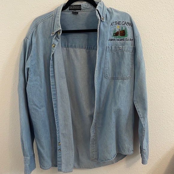 Vintage LA Loving Denim Embroidered Cabin Style Oversized Shirt - Picture 1 of 4